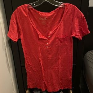 Lucky Brand Red Henley Short Sleeve T-Shirt